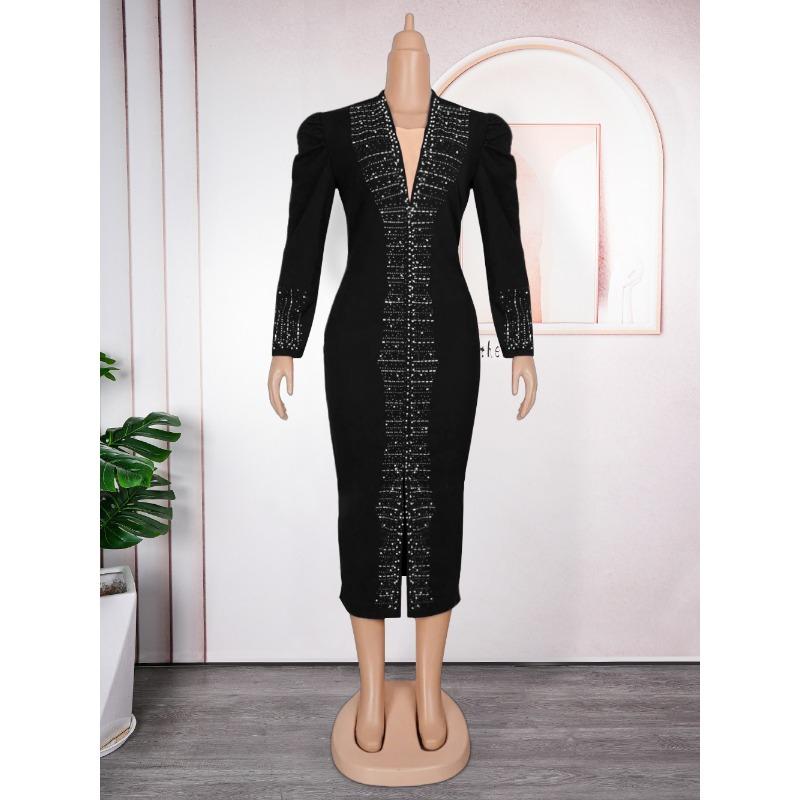 Модное женское платье для поездок на работу больших размеров с гвоздями и бусинами