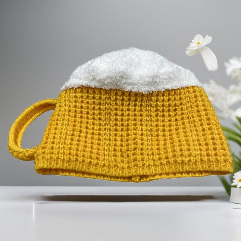 3D Beer Cup Hat Funny Creative Knitted Pullover Cap Autumn Winter Versatile Unisex Warm Hairline Cap Beer Lovers' Year Presents