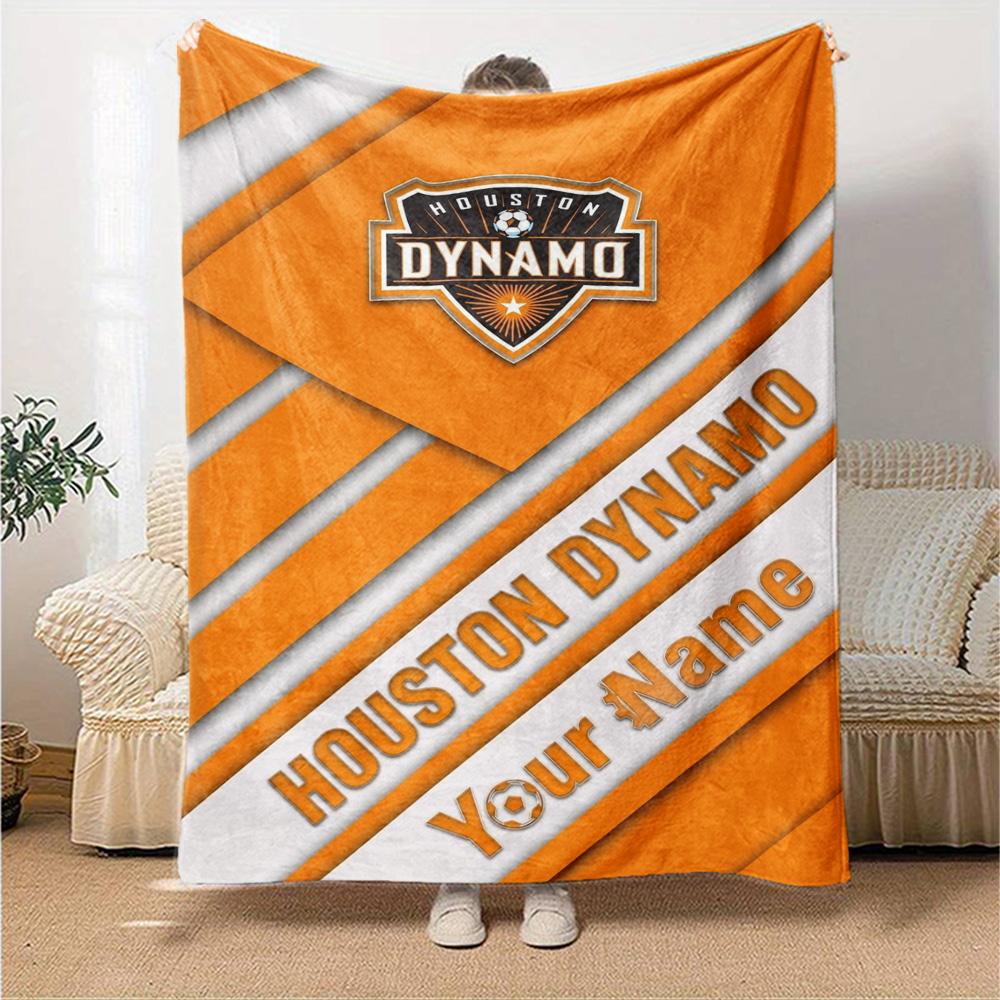 Name Custom Houston Dynamo Print Flannel Blanket High Quality Warm Comfortable Cover for All Seasons Perfect for Gifts Home Decor