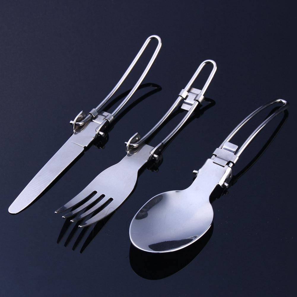 Нержавеющая сталь портативный кемпинг пикник складной набор столовых приборов нож вилка ложка сумка
