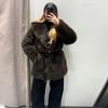 Женское пальто из искусственного меха средней длины с отложным воротником, теплое, коричнево-кофейное, верхняя одежда, городской шик, Осень 2025