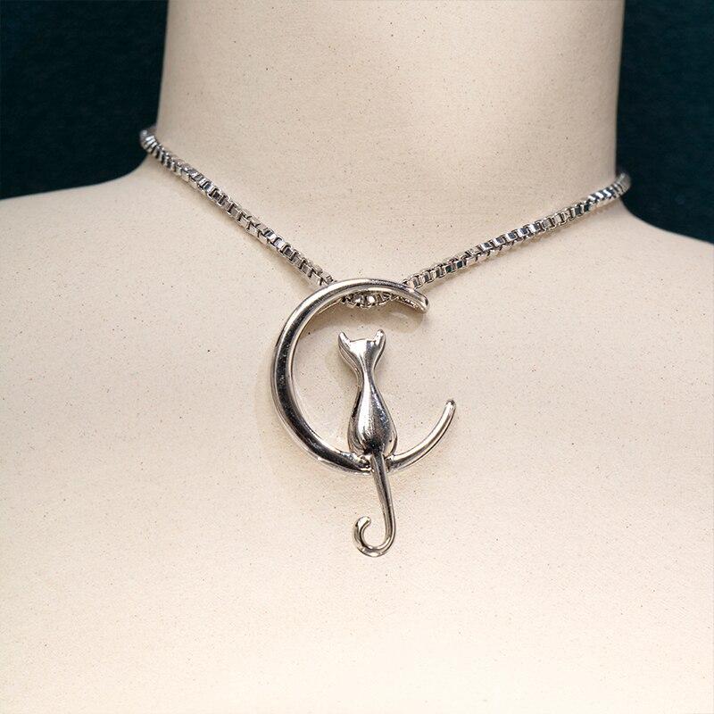BELLA BOX Trendy Silver Plated Moon Cat Women Necklace Romantic Anniversary Girl Gift Delicate Female Pendant Necklace Jewelry