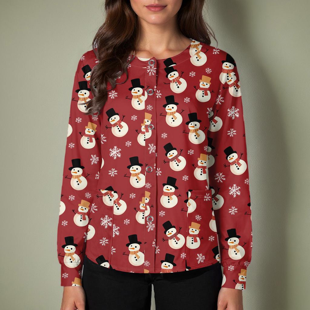 Женский повседневный однобортный однобортный защитная одежда с рождественским принтом и длинными рукавами, кардиган, топ