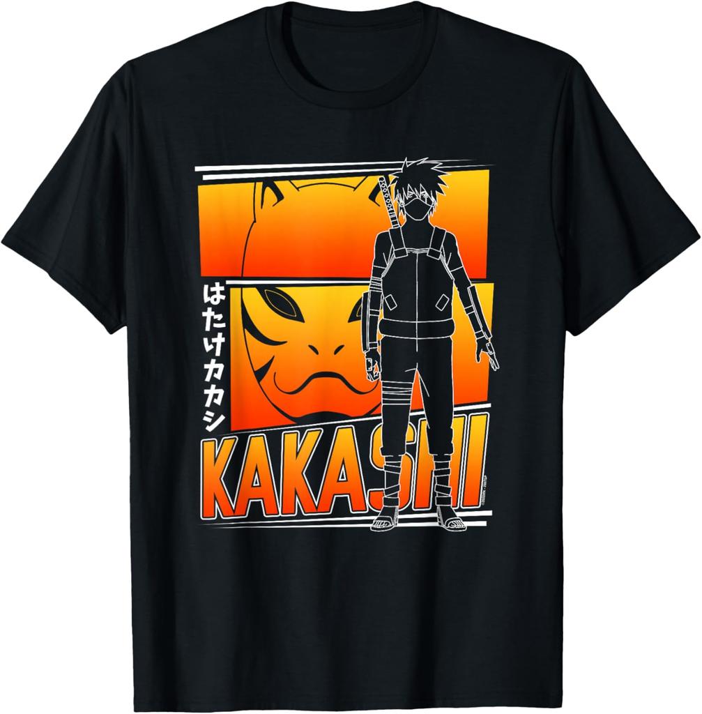 Naruto Shippuden Какаши Контур с Маской и Кандзи Аниме Футболка S-6xl