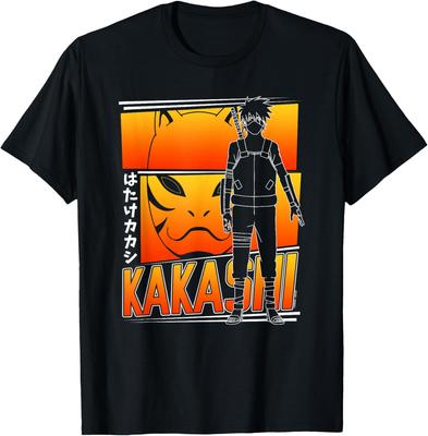 Naruto Shippuden Какаши Контур с Маской и Кандзи Аниме Футболка S-6xl