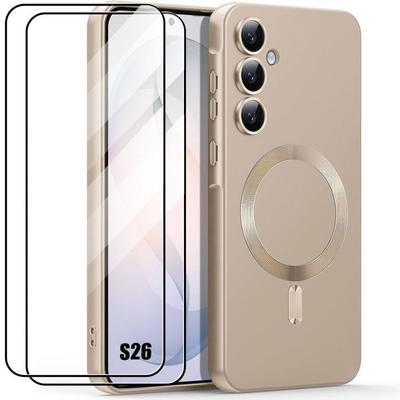 Чехол для Samsung Galaxy S26, Силиконовый Защита от Царапин с Золотым Магнитным Кольцом - 2 Закаленных Стекла