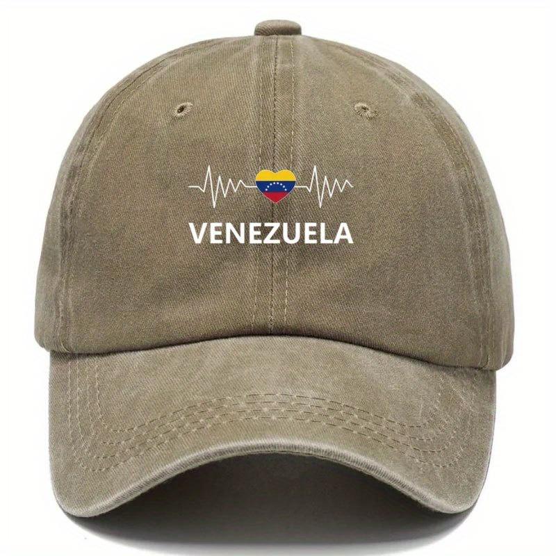 pc Retro Washed Baseball Cap with Venezuelan Letters and Electrocardiogram Heart Flag Pattern Design Unisex Wear Cap Lightwei