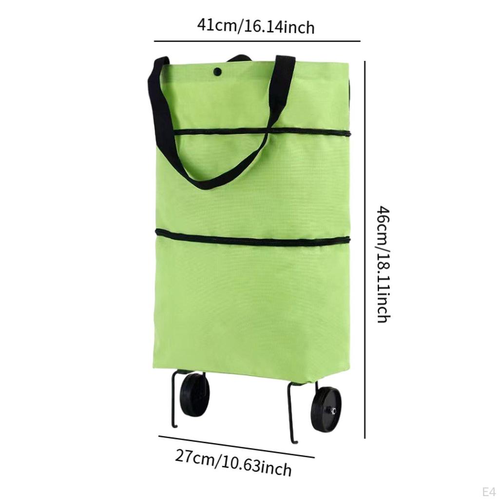 Rolling Shopping Bag Foldable Tote 2 In 1 with Wheels Shoulder Trolley for Kitchen Vegetable