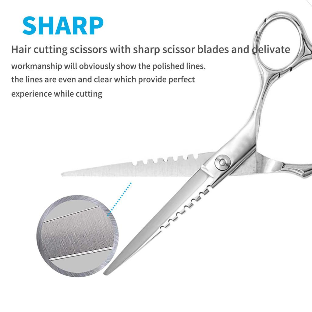 SANGELAR 6 Inch Hair Scissors With Sawtooth Sharp Professional Hairdressing Scissors Cutting Thinning Shear Barber Grooming Kit