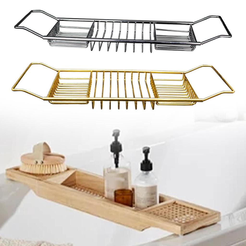 Bath Tray with Storage Rack, Non-Slip Basket Holder for Phone and Towel
