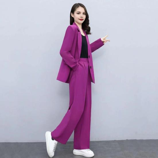 Spring Autumn Thin Section Blazer Women's Lapel Button Section Jacket + Casual Straight Trousers Two Piece Set