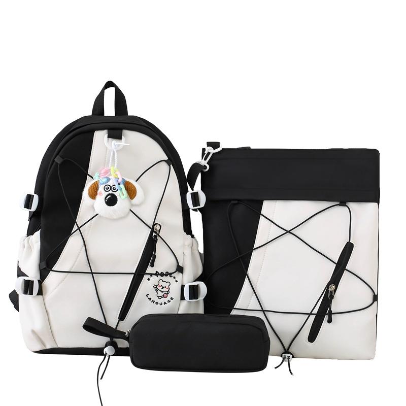 Three-Piece Backpack Set for Primary and Middle School Students Schoolbag Color Block Cartoon Backpack for Women Large Capacity Backpack