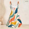 Women Plus Size Sweetheart Neck Strappy Sleeveless Abstract Printed Flared Dress