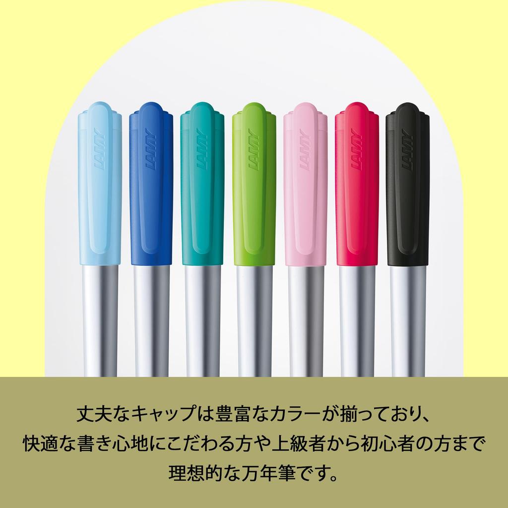 LAMY nexx Blue Fountain Pen Grip and Polished Steel Size A Triangular Aluminum Body Includes LAMY T10 Blue Ink Cartridge - Non-Slip Nib, - - -