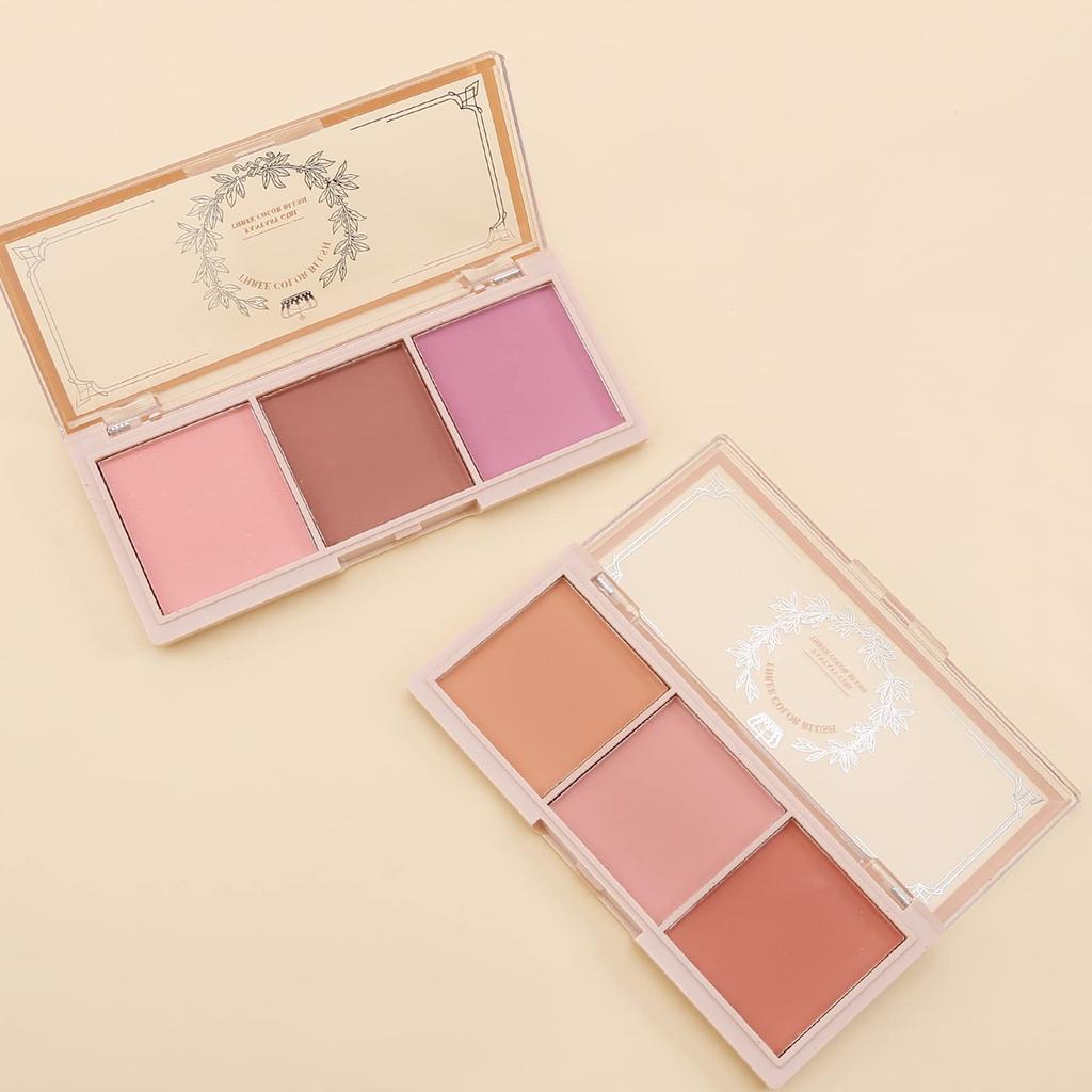 Boobeen 3 Color Blush Matte Pink Blush Powder for Cheek Face Beauty Lightweight and Smooth Palette, Blusher, Makeup, Long-Lasting Blush,