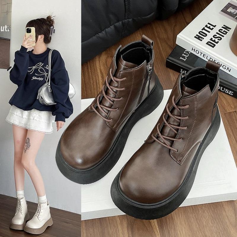 Fashion Hot Selling Riding Boots Woman 2025 Autumn Winter New Fashion Thick Sole Simple British Style Brown Fashion Ankle Boots Woman