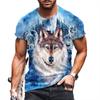 3D Letters Printing T-shirt Men's Animal Tees Wolf Large Size Short Sleeve Casual Top Men's T-shirt