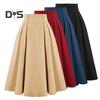 Женская юбка-миди с высокой талией и пуговицами, повседневная юбка трапециевидной формы, однотонная офисная женская юбка с карманами, рабочая одежда