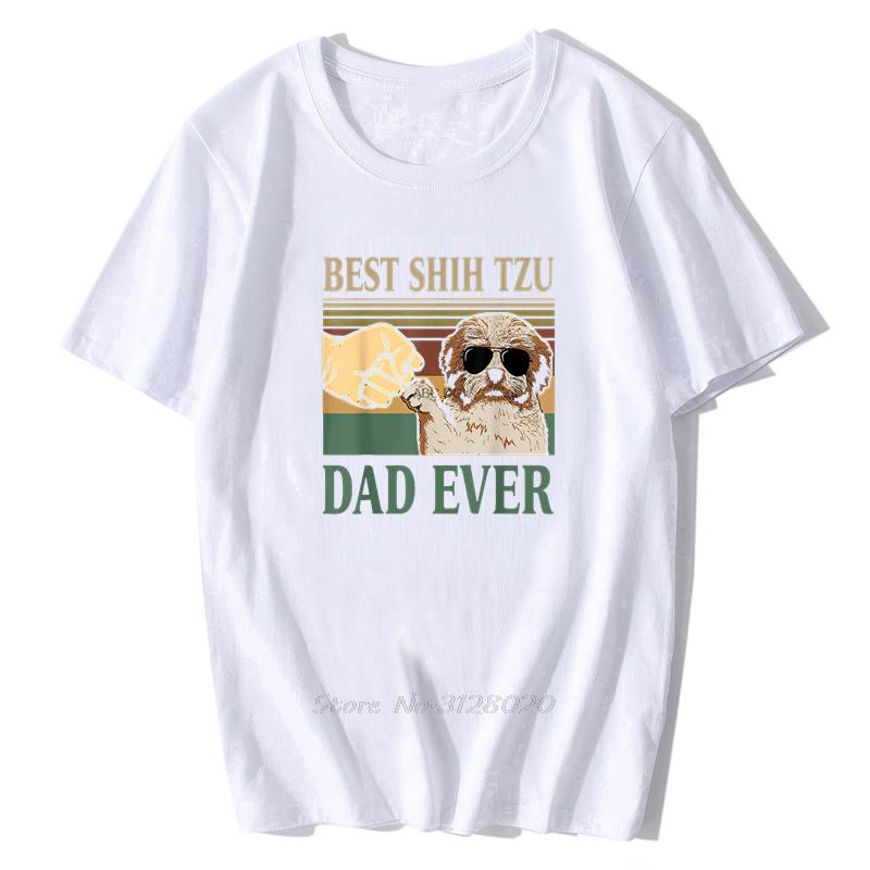 Vintage Best Shih Tzu Dad Ever Dog TShirt Men Cotton Tshirt Funny Tees Streetwear Harajuku