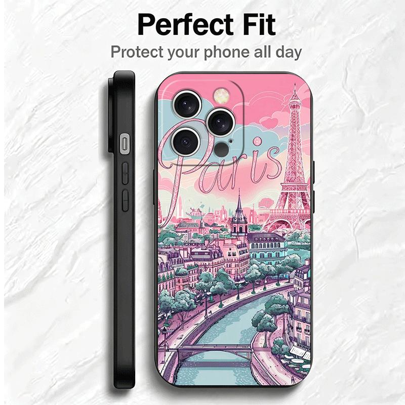 Франция Эйфелева башня Париж Мягкий чехол для телефона для iPhone 16 16E 17 Air 15 Pro Max 14 Plus 13 Mini 11 12 7 Черный чехол Задняя панель