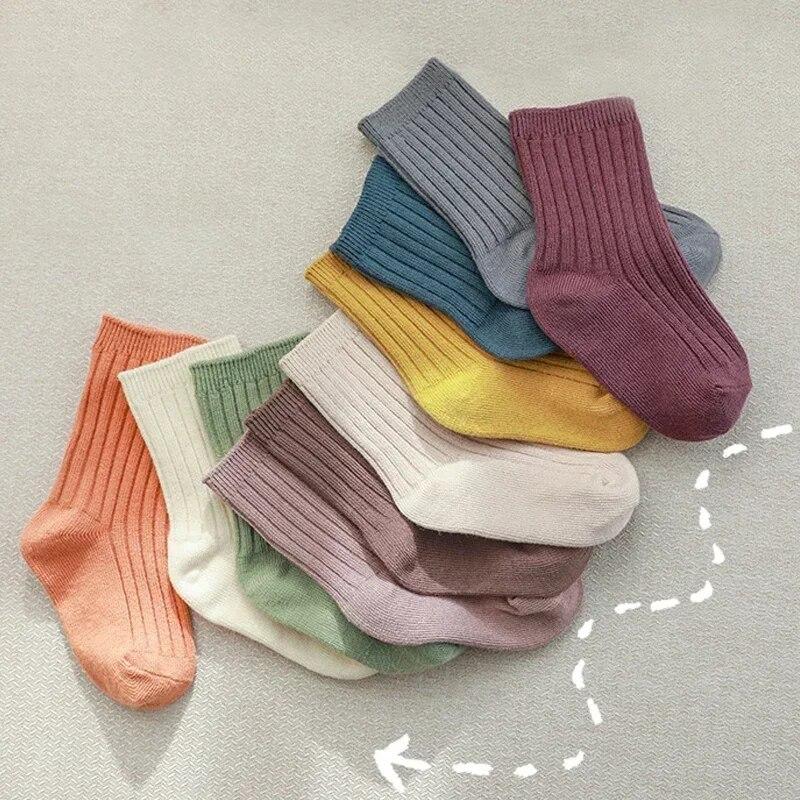 5 пар весенне-осенних хлопковых домашних спортивных чулок в корейском стиле, милые белые высокие длинные носки в полоску для маленьких мальчиков и девочек, аксессуары