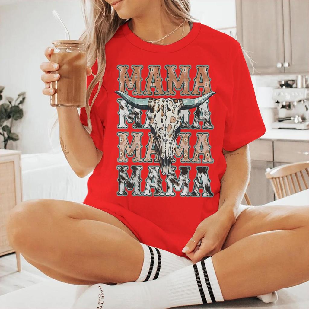 Cowboy Style Mama Print Women T Shirts Fashion Short Sleeve Crewneck Mommy Streetwear Vintage Mothers Day Tshirts Gifts