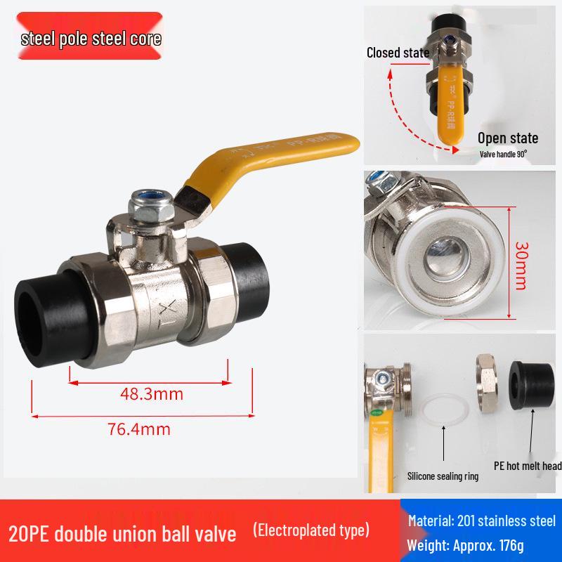 4-Point Double Union 20PPR Stainless Steel Ball Valve for Household Water Pipe Fittings