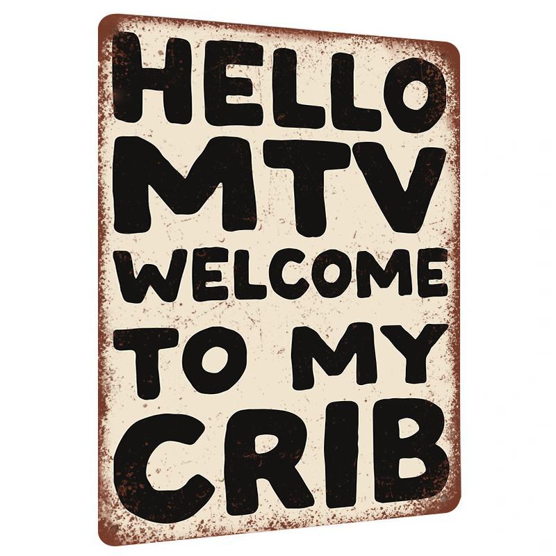 Vintage Creative HELLO MTV WELCOME TO MY CRIB Letter Metal Tin Sign Home Wall Decor Hanging Ornament