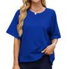 Women's T-Shirts - Women's Solid Ribbed Crew Neck Elbow Sleeve Loose T-shirt Sweatshirt Spring Summer Casual Top for Europe America