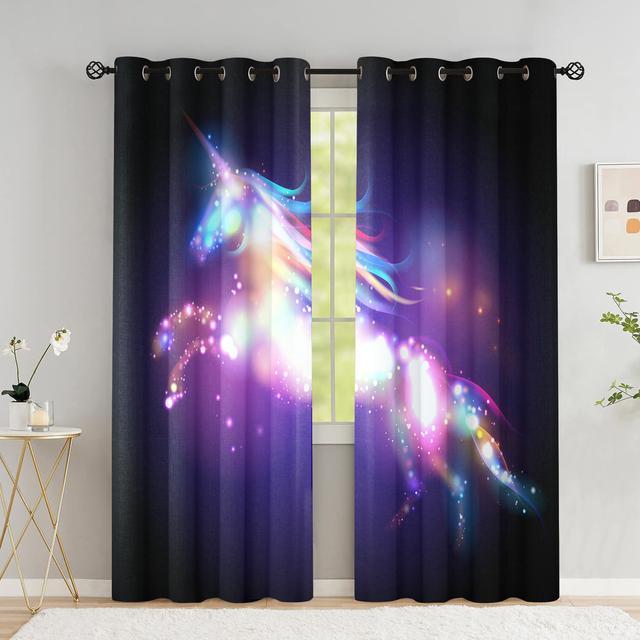 Шторы с летающим единорогом для гостиной, волшебный замок, детская комната, шторы для мальчика, радужное небо со звездами, оконная занавеска с высоким затенением