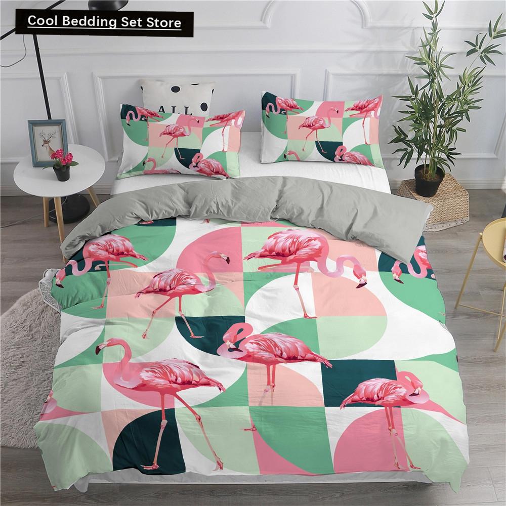 Комплект постельного белья с принтом 3D фламинго размера King Queen, розовый с изображением животных, пододеяльник с наволочками, 2/3 шт., полиэстер, пододеяльник