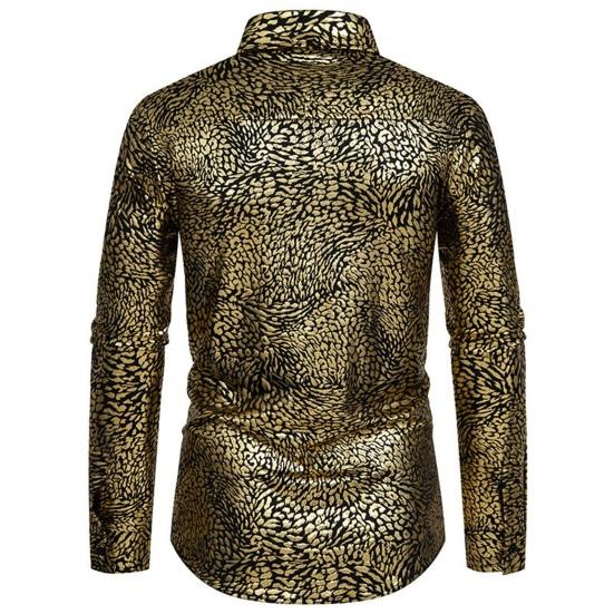 Мужская бронзовая рубашка с леопардовым принтом, осенняя однобортная рубашка с длинными рукавами и лацканами, приталенная рубашка