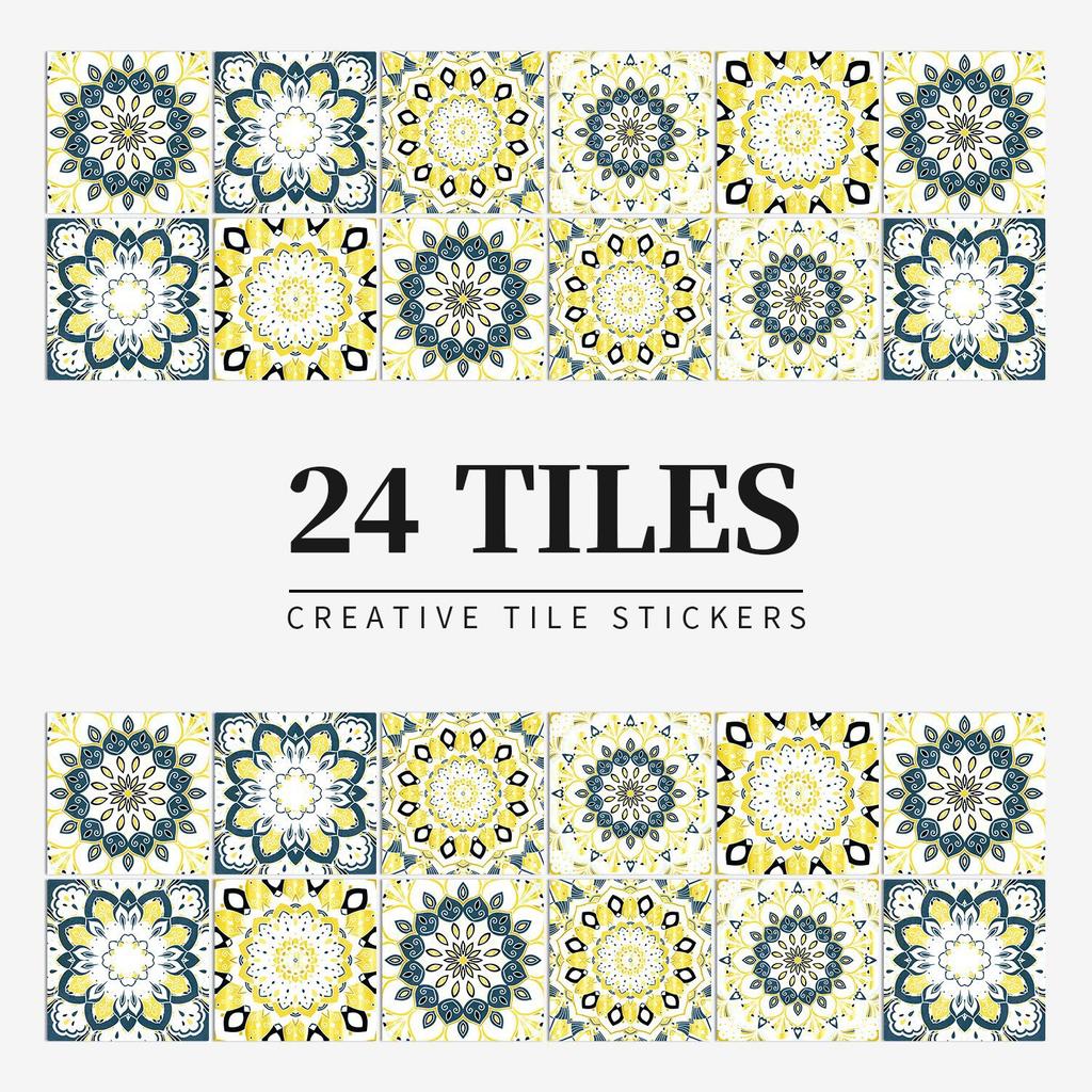 24 Pieces European Pattern Self-Adhesive Tile Sticker Waterproof And Oil-Proof Kitchen Bathroom Wall Decoration Matte Film Pvc Wall Sticker