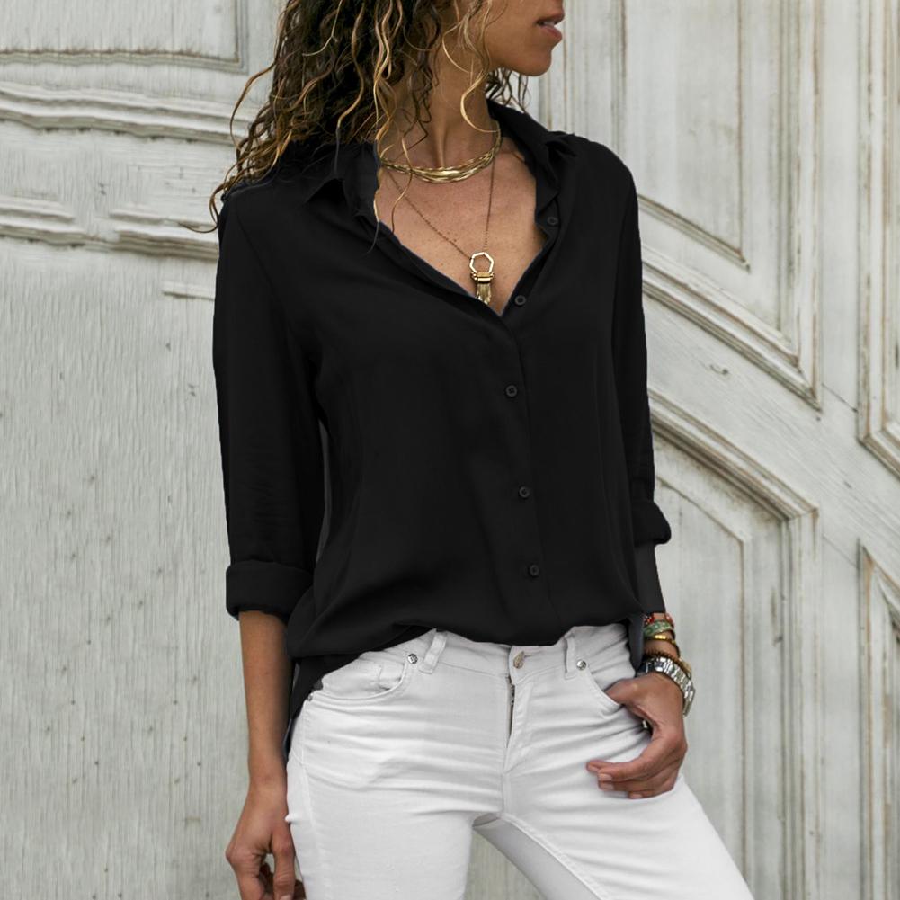 Женская шифоновая рубашка на пуговицах, с отложным воротником