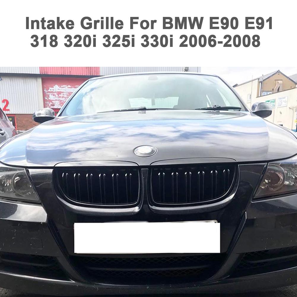 Car Front Bumper Kidney Grilles Double Line Racing Grill Gloss Black For BMW 4 Doors E90 E91 3 Series 318 320 325 330i