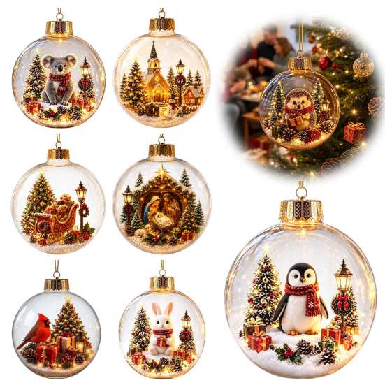 Festive Indoor Home Decorations Glowing Christmas Story Ornament, Light-Up Ball Hanging Decor with Warm LED Light, Light Up Seasonal