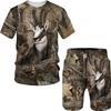 Summer Casual Camouflage Hunting Animal Wild Boar 3D T-Shirt Fashion Men's Tracksuit Short Sleeve Sportwear Men Clothing Suit