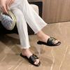 Fashion Black Women Slippers 2024 New Summer Beach Flats Ladies Buckle Slides Gladiator Sandals Designer Leather Mules Chaussure Femme