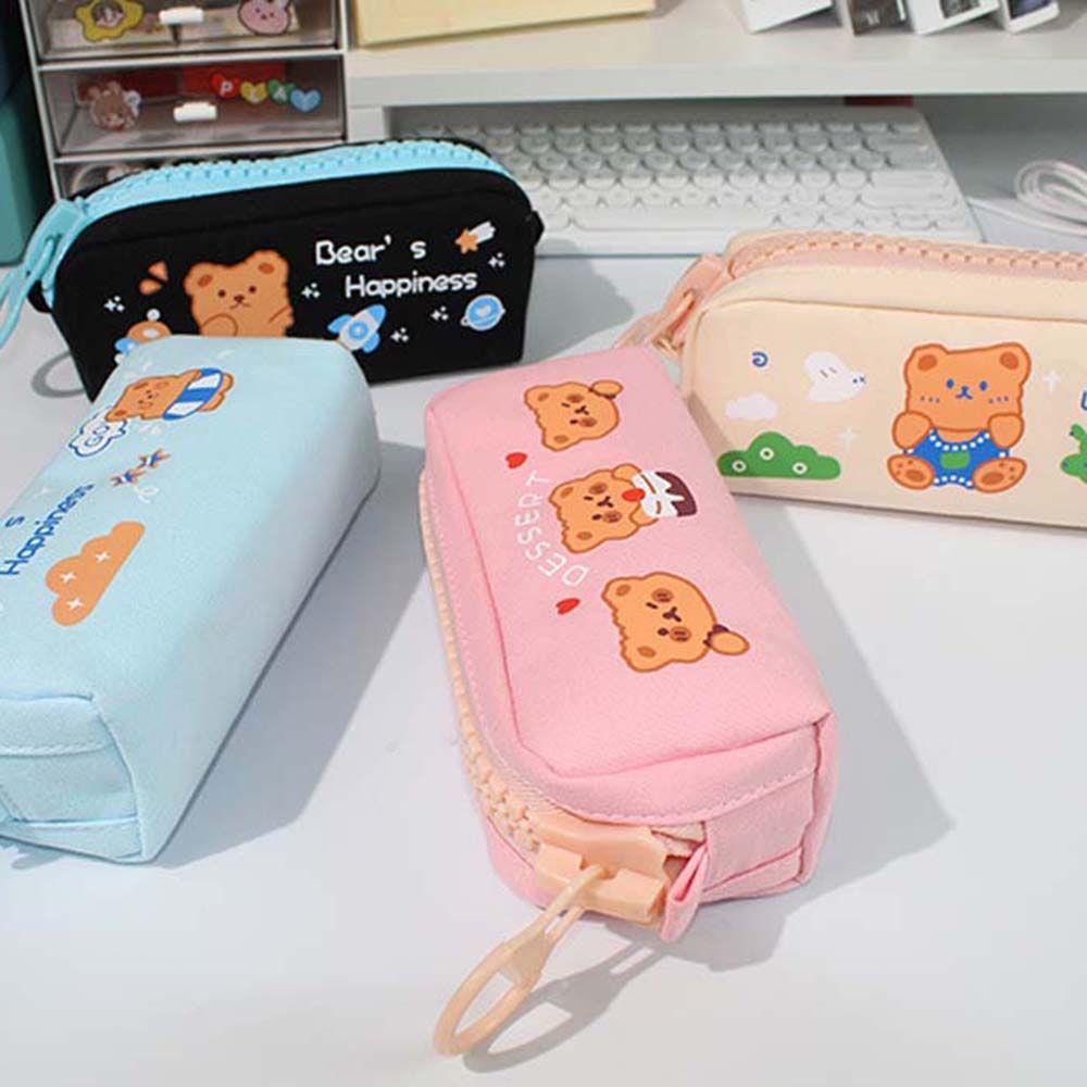 Case Zipple Pouch Big Stationery Canvas Pen Holder Bear Pencil Bag Stroage Bag Zipper Pencil Case