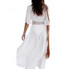 Women Solid Color Hollow Smock Long Bikini Cover Up Lacing Cardigan Beachwear EMA