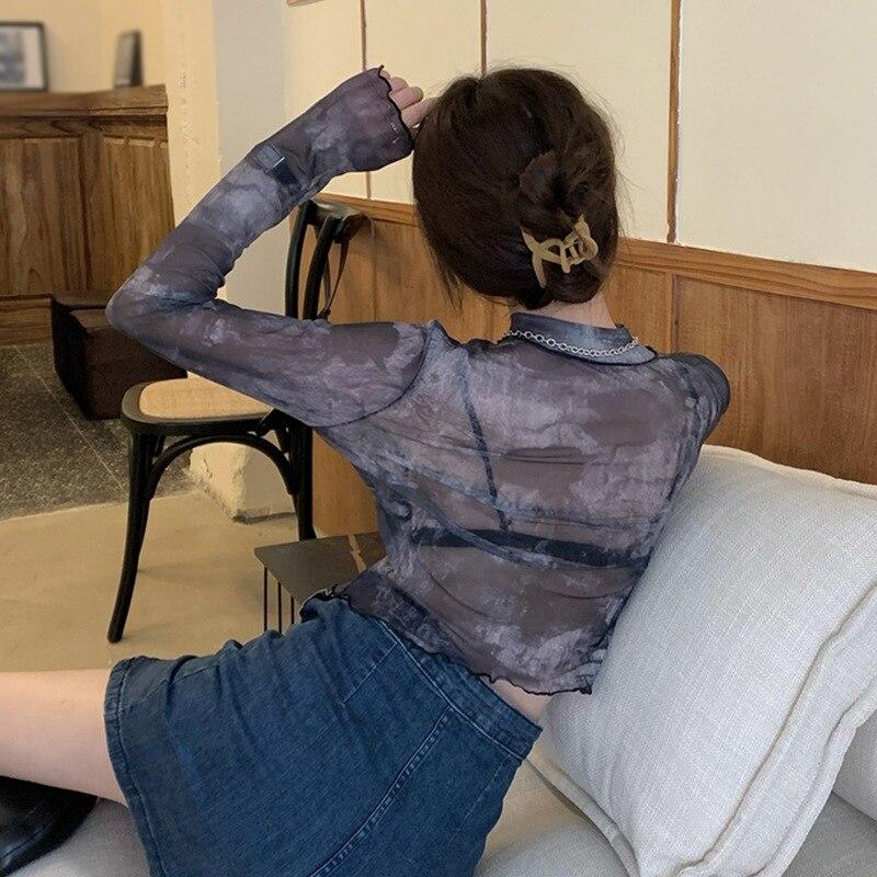 Футболка с длинными рукавами, женская летняя нижняя одежда, тонкие короткие топы, футболка с солнцезащитным кремом