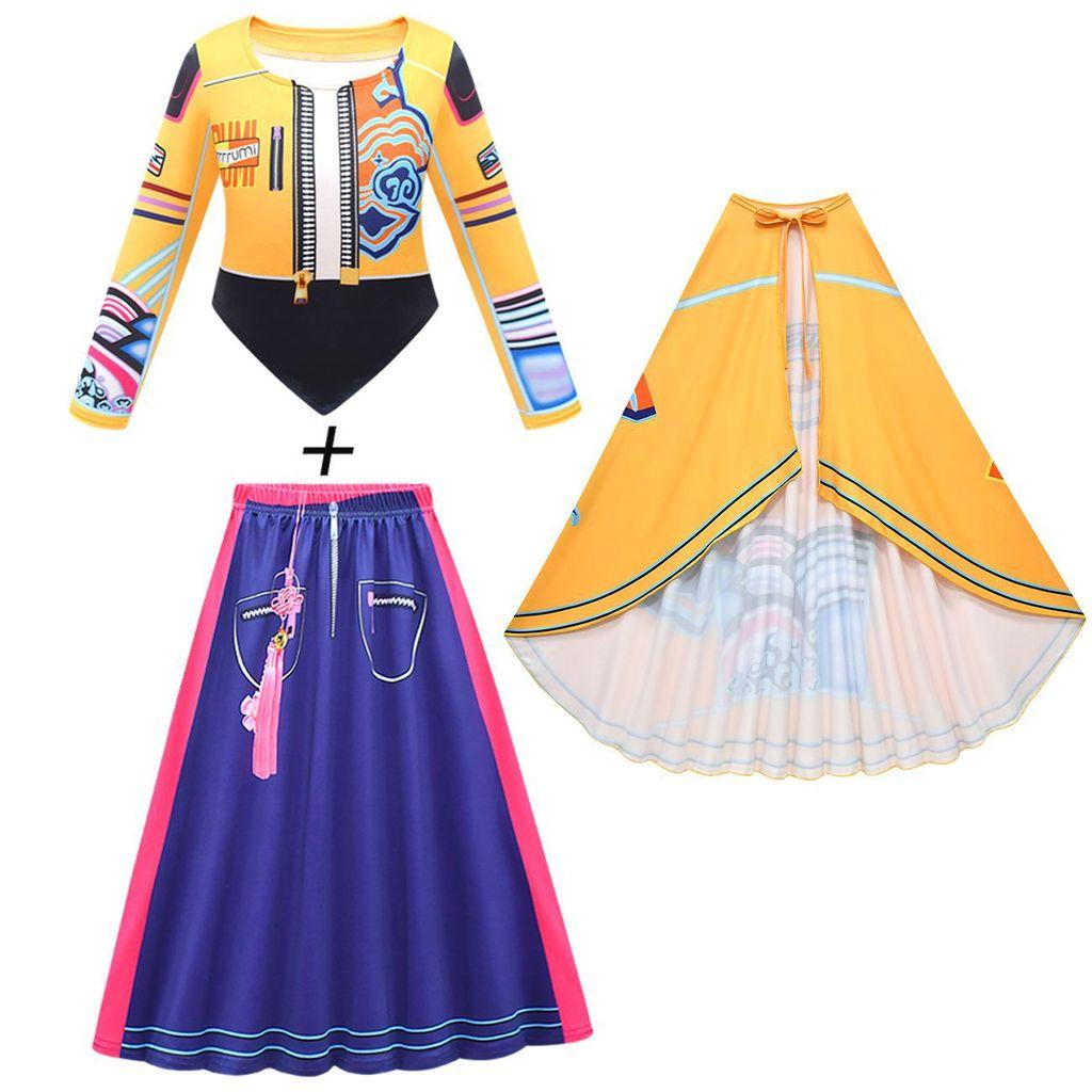 Детский Девочки Аниме Мультфильм K-Pop Руми Принт Футболка Юбка Сумка Плащ Комплект Наряд Рождество Ролевая Игра Хэллоуин Косплей Костюмы