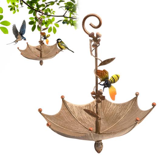Hanging Birds Feeder for Outdoors Umbrella Shaped Birds Feeder Tray with Dragonfly/Butterfly/Honeybee