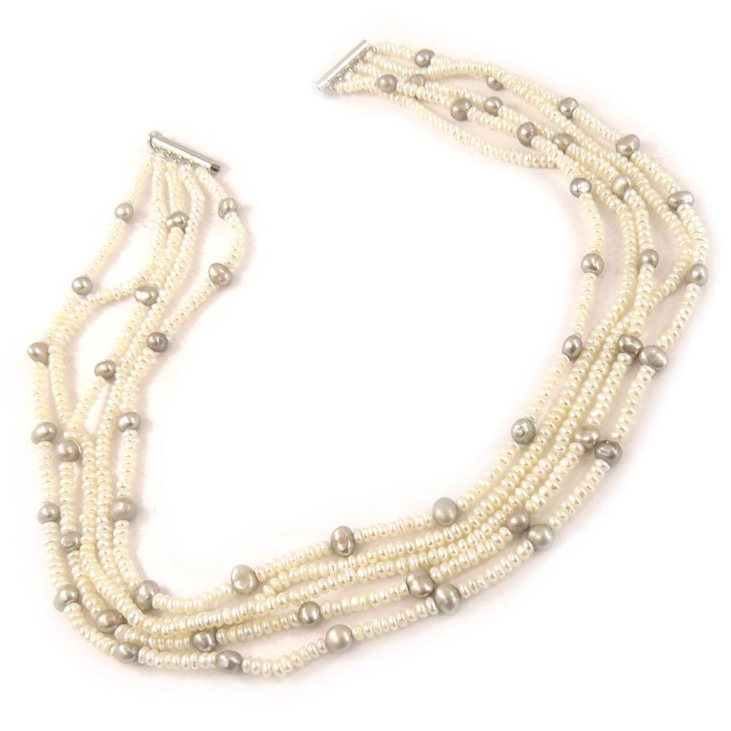 Les Trésors De Lily [C9028] - 'Biwa Gorgeous' Necklace White Gray