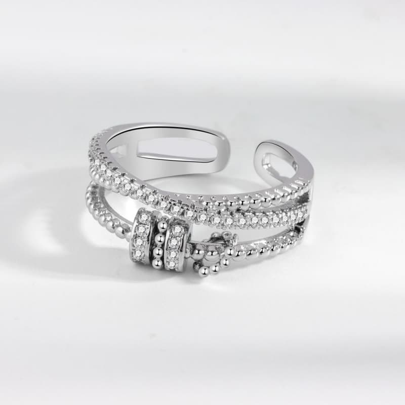 925 Silver Plated Double Layer Zircon Open Ring for Women Fashion Simple Rotatable Adjustable Ring Jewelry Birthday Gift