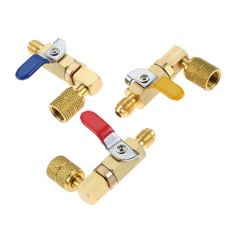 3Pcs R410A Shut-Off Ball Valve Set 5/16" SAE Female To 1/4"SAE Male for R410A R32 Air Conditioning Refrigerant Mini Split System