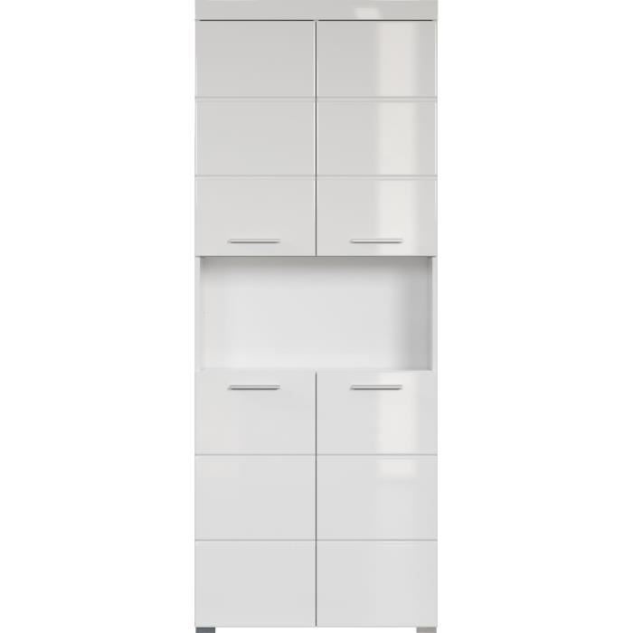 Meuble de salle de bain Colonne double - 4 portes + 1 niche - L73 x P31 x H190 cm - Blanc - AMANDA