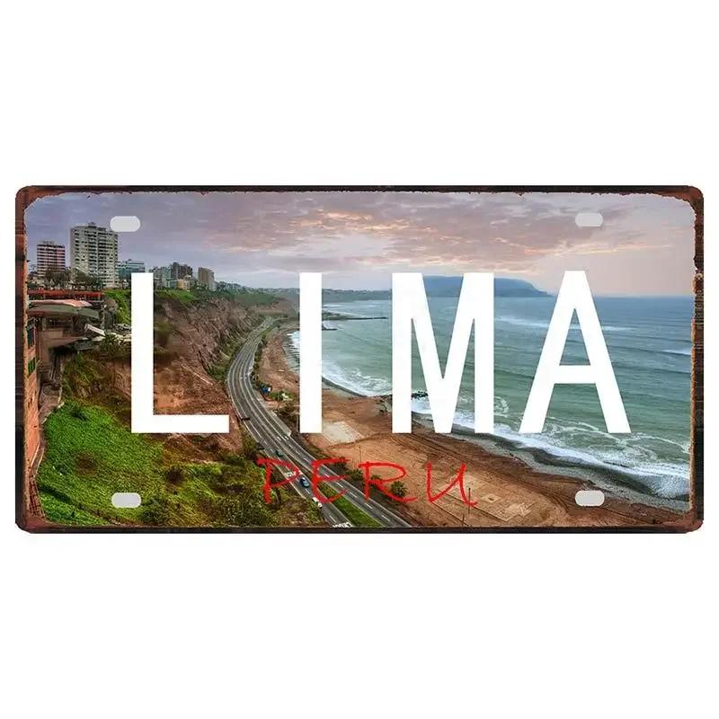 Peru Lima Cusco Car License Pate Retro Rusted  Art Front Vanity Tag Wall Poster Decor for Bar Garage Home Decoration Plaques