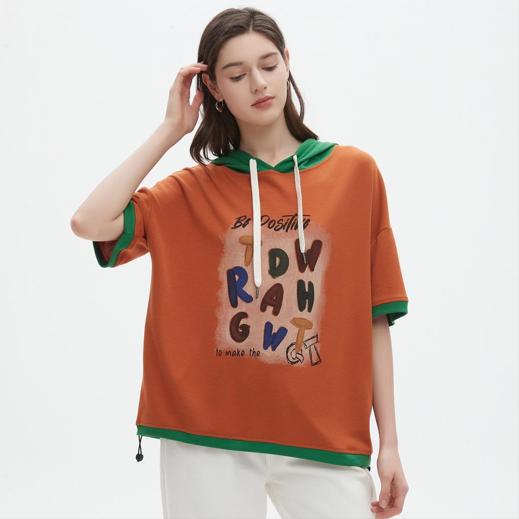 Dimanaf 2025 Летняя футболка женская с капюшоном и принтом букв, свободная, с коротким рукавом, белая, черная