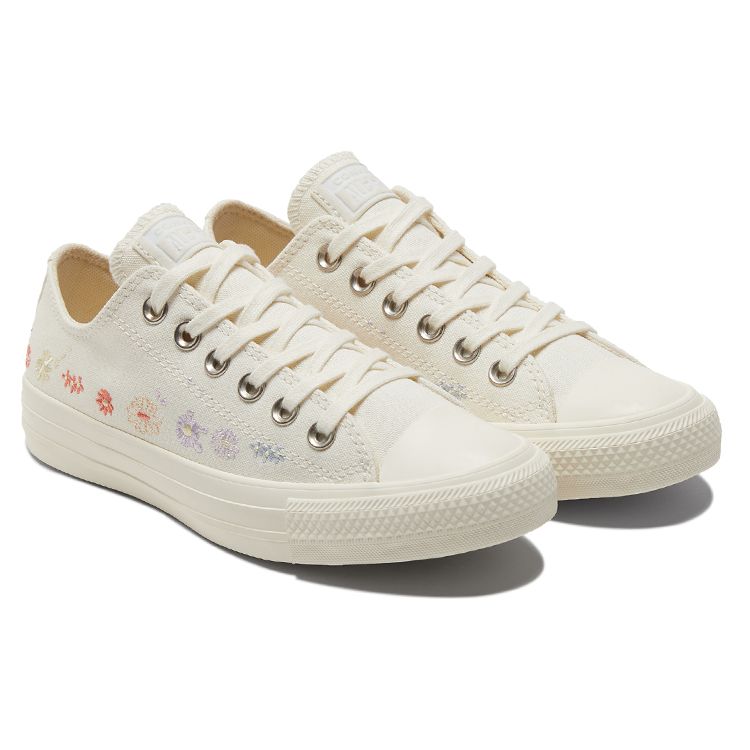 Converse Chuck Taylor All Star Low с цветочной вышивкой - женские кроссовки Egret, белые, разноцветные, черные A01595C